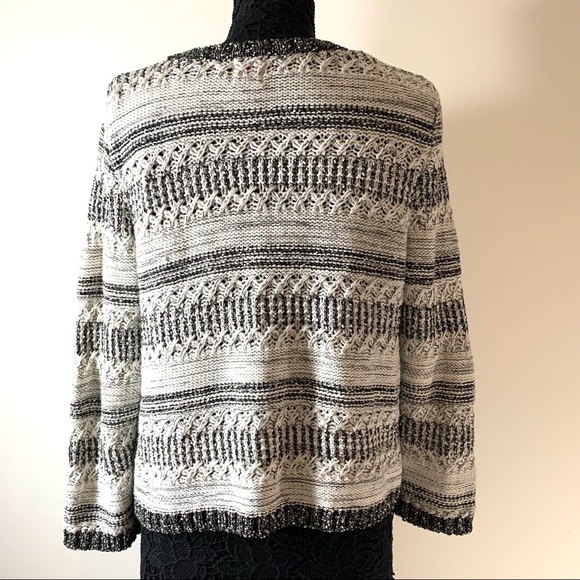 Ruby Rd. Fringed Cardigan Sweater Bl/WH - Picture 6 of 8